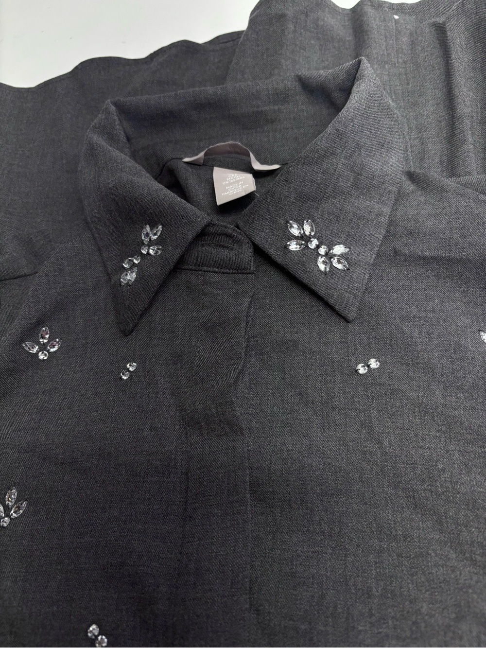 H&M Grey Rhinestone Embellished Button Up Shirt Size Small - Picture 2 of 4